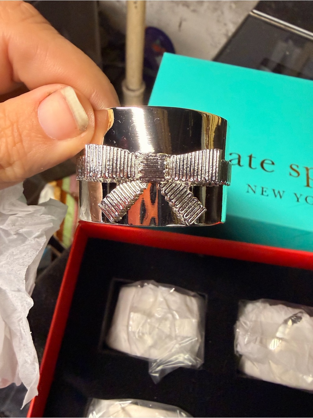 Lenox kate spade Silver Bow Cuff napkin rings  - Shiny Silver